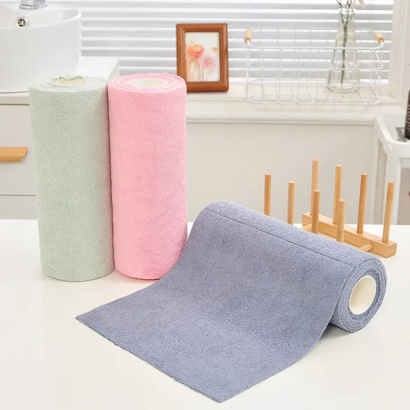 Reusable Washable Towels, Disposable Dish Rag Roll, Microfiber Cloths for Kitchen, Hand Tear Cleaning Wipes Set